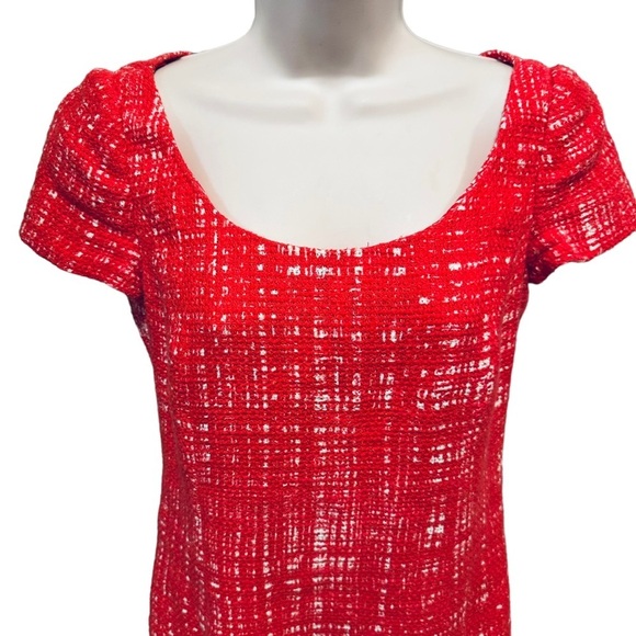 PRADA Tweed Jackie Red Dress Knee Length size 40 Short Sleeve - Picture 3 of 14